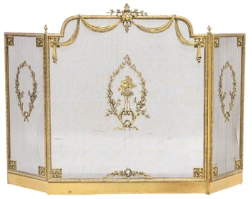 WM H. JACKSON CO. LOUIS XVI STYLE TRI-FOLD BRONZE FIREPLACE SCREEN