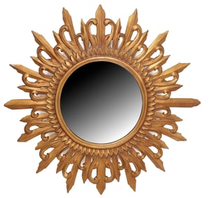 CONTINENTAL GILT-PAINTED SUNBURST WALL MIRROR, 28"DIAM