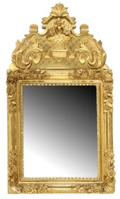 FRENCH REGENCE STYLE FLORAL GILTWOOD WALL MIRROR, 46.25" X 25"