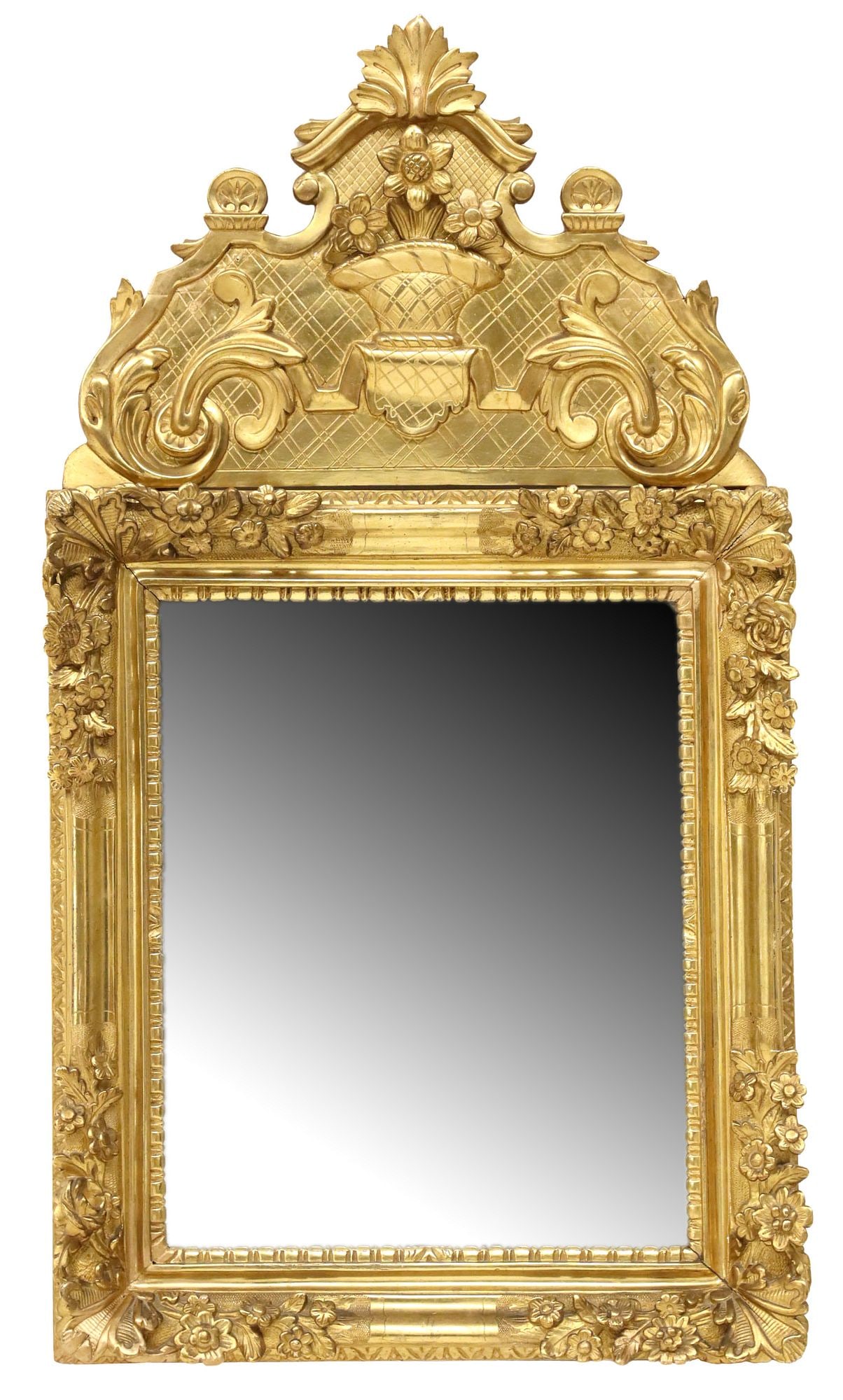 FRENCH REGENCE STYLE FLORAL GILTWOOD WALL MIRROR, 46.25" X 25" (1 of 3)