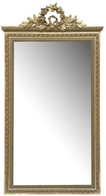 FRENCH LOUIS XVI STYLE GILTWOOD BEVELED MIRROR, 62"H