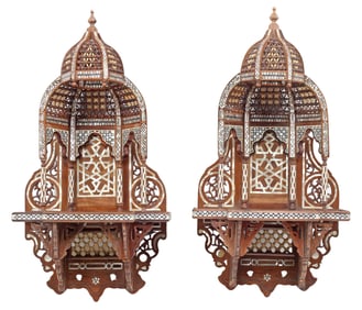 (2) MOORISH STYLE MOP-INLAID ARCHITECTURAL WALL NICHE BRACKETS