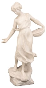 LARGE CARVED MARBLE SCULPTURE, CLASSICAL MAIDEN, 26.75"H