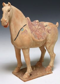 CHINESE TANG STYLE POTTERY CAPARISONED HORSE