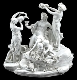 FRENCH BISCUIT PORCELAIN BACCHANTE FIGURAL GROUP SCULPTURE