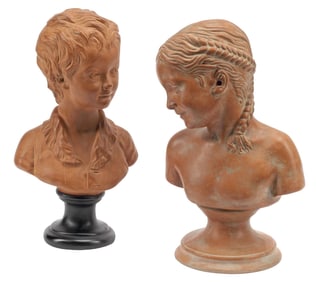 (2) MANNER OF JEAN-ANTOINE HOUDON (D.1828) TERRACOTTA BUSTS OF CHILDREN