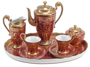 (8) SEVRES STYLE PARCEL GILT TETE-A-TETE COFFEE SERVICE