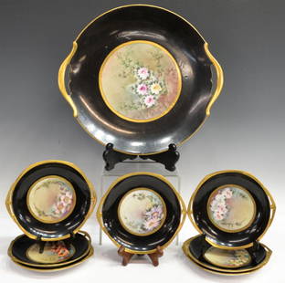 (8) ALTROHLAU & LIMOGES CABINET PLATES: (lot of 8) Collection of porcelain cabinet plates, comprising: (set of 7) Altrohlau plates in the 'Daffodils, Poppies, Violets, Asters, Wild Roses, Yellow Roses, and Sweet peas' patterns, central