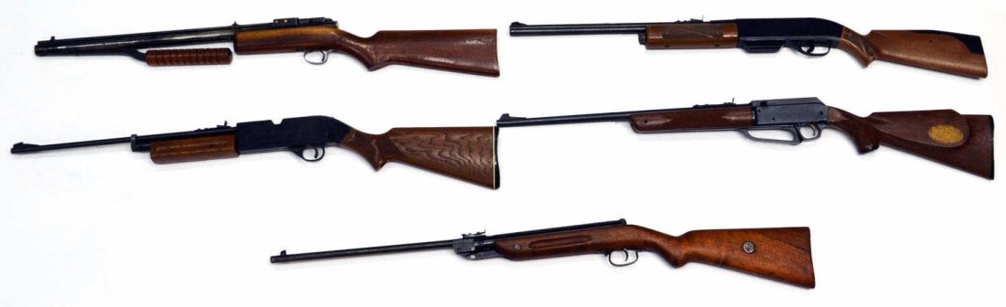 (5) CROSSMAN, DAISY, EM-GE BB PELLET RIFLES: (lot of 5) BB and pellet guns: (1) Daisy Model 880 pump BB or .177 caliber pellet, operating; (1) Crossman Power Matic 500 CO2 operated; (1) German EM-GE .177 caliber CO2 pellet gun; (1) Crossman Mode