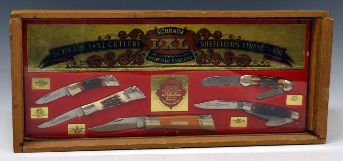 SCHRADE DISPLAY CASE WITH FIVE NEVER USED KNIVES Mar 30, 2013
