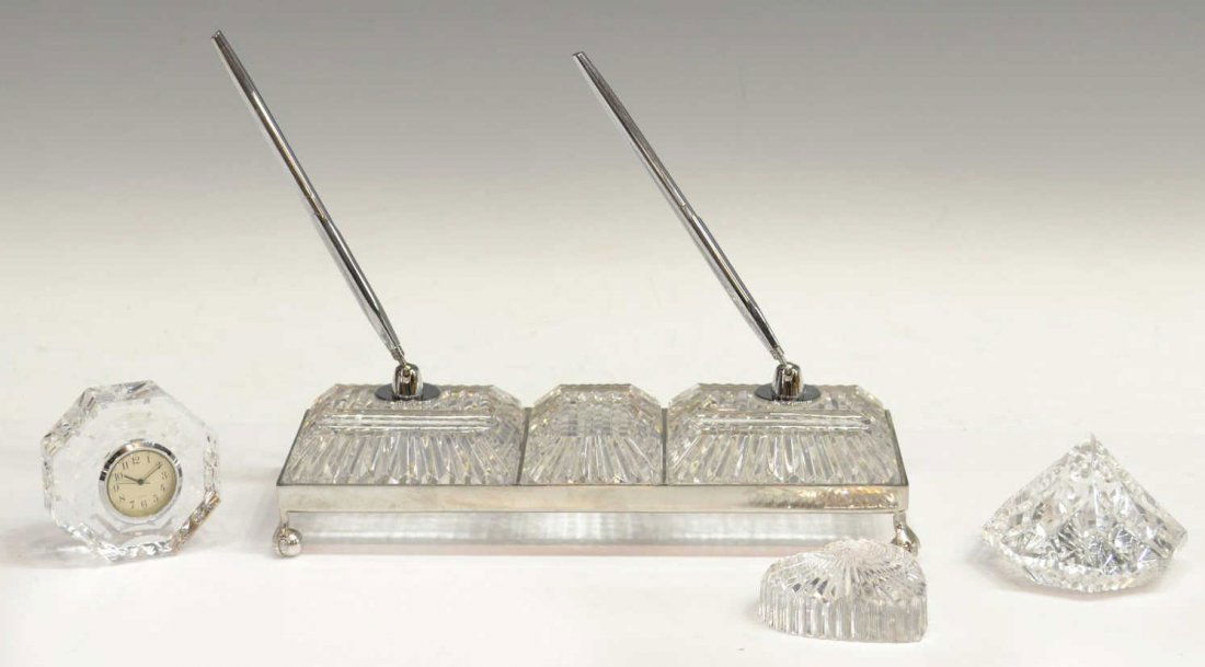 4 Waterford Crystal Desk Set Clock Paperweight Mar 30 2013