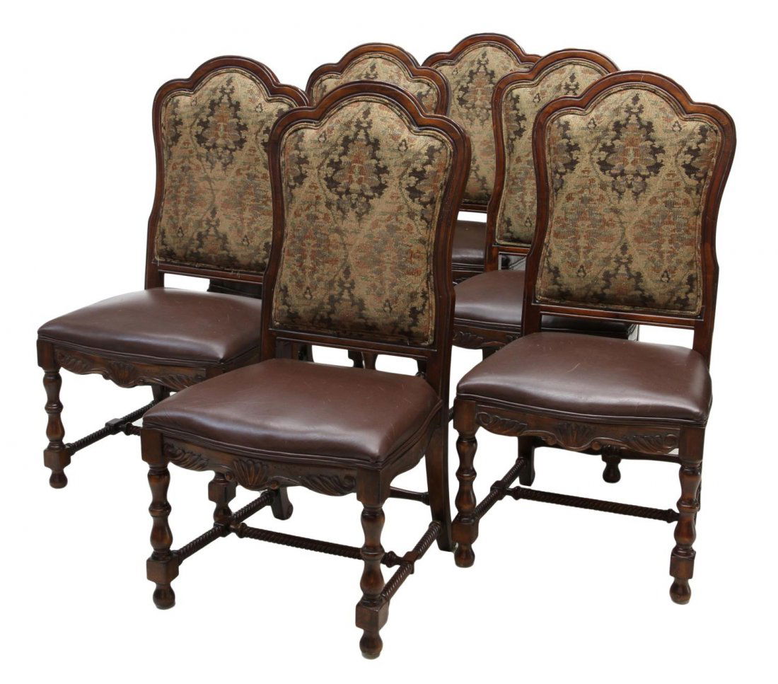 (6) TAPESTRY & LEATHER DINING CHAIRS