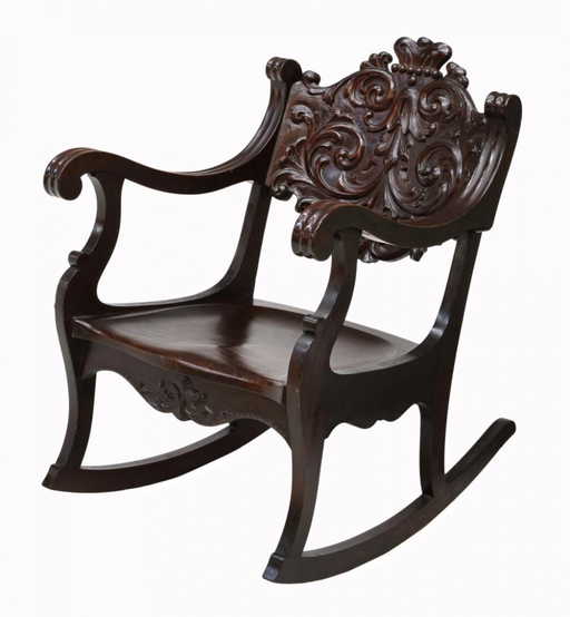 VICTORIAN CARVED MAHOGANY ROCKING CHAIR