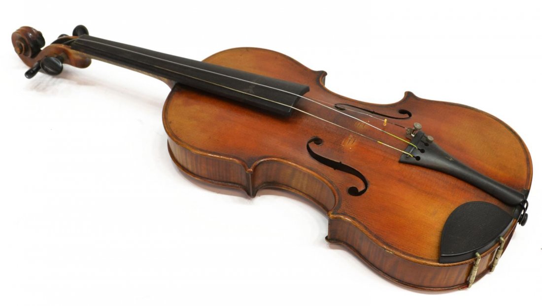 STRADIVARIUS REPLICA VIOLIN: Violin, bearing the tag of 'Antonius Stradivarius Cremonenlis Faciebat Anno 1721?', accompanied by case, tuning fork, Paesold German bow, overall wear to violin and case, in need of strings, case hand