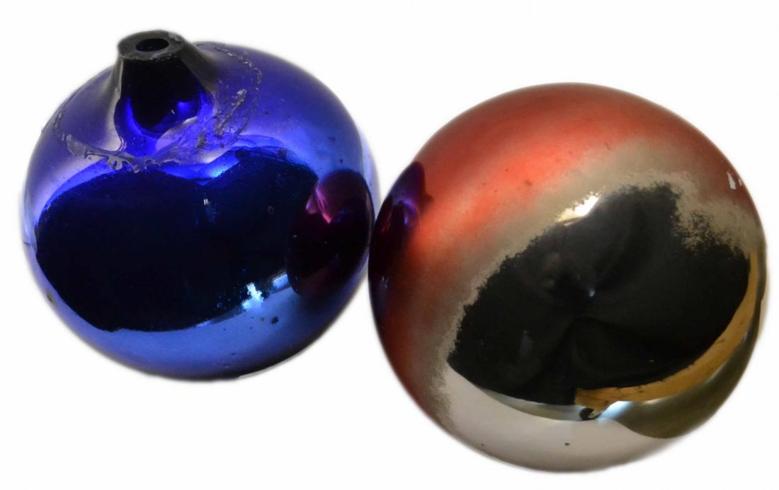 (2) LARGE VICTORIAN GAZING BALLS, BLUE & RED