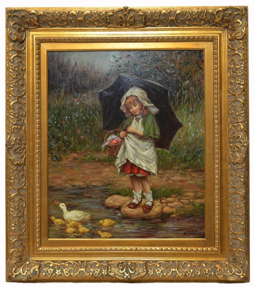 DECORATIVE PAINTING ON CANVAS, GIRL & DUCKS