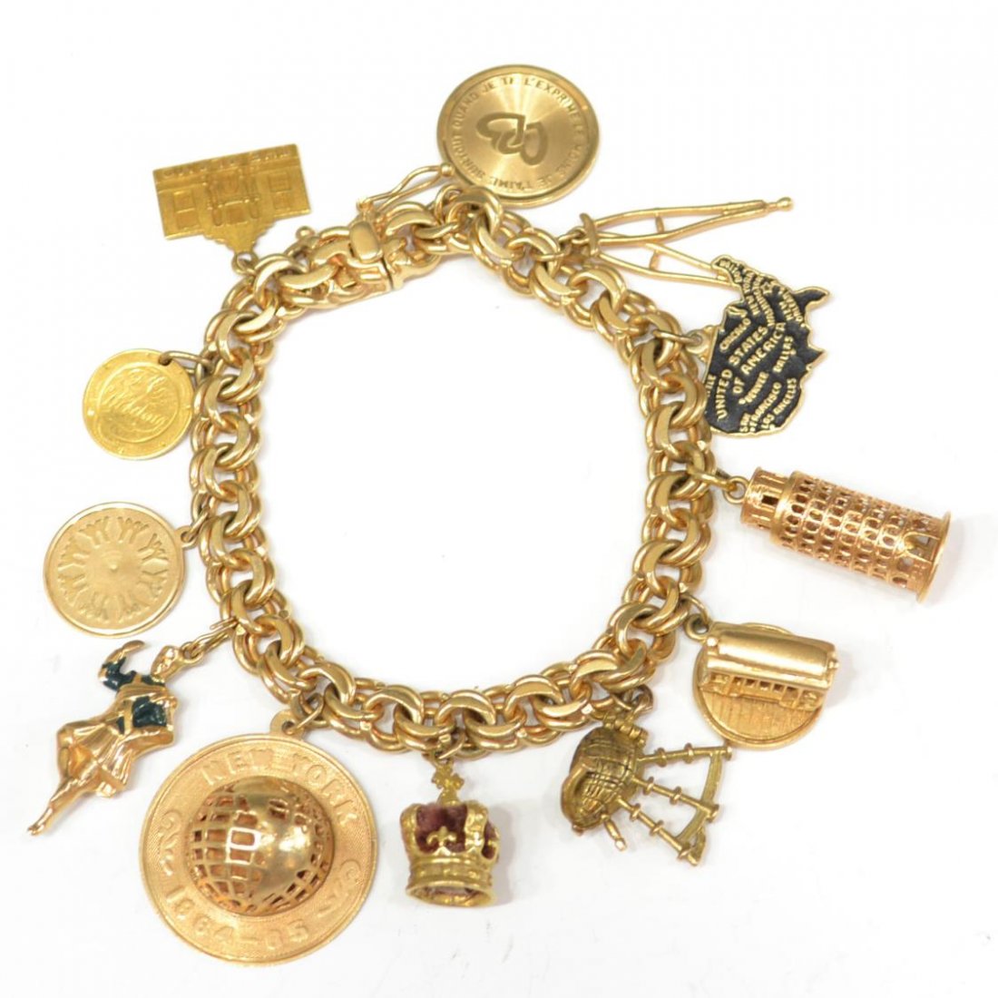 VINTAGE ESTATE 14KT GOLD CHARM BRACELET,57.4 GRAMS