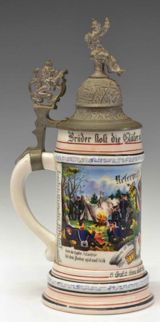 ANTIQUE GERMAN REGIMENTAL BEER STEIN, LITHOPHANE