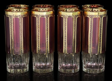 (8) VENETIAN SALVADORI MOSER-STYLE CRANBERRY CABOCHON HIGHBALL GLASSES