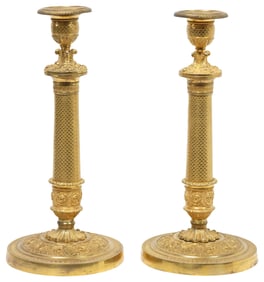 (2) FINE FRENCH EMPIRE GILT-BRONZE CANDLESTICKS