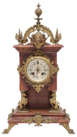 GERMAN LENZKIRCH GILT METAL-MOUNTED MAHOGANY MANTEL CLOCK