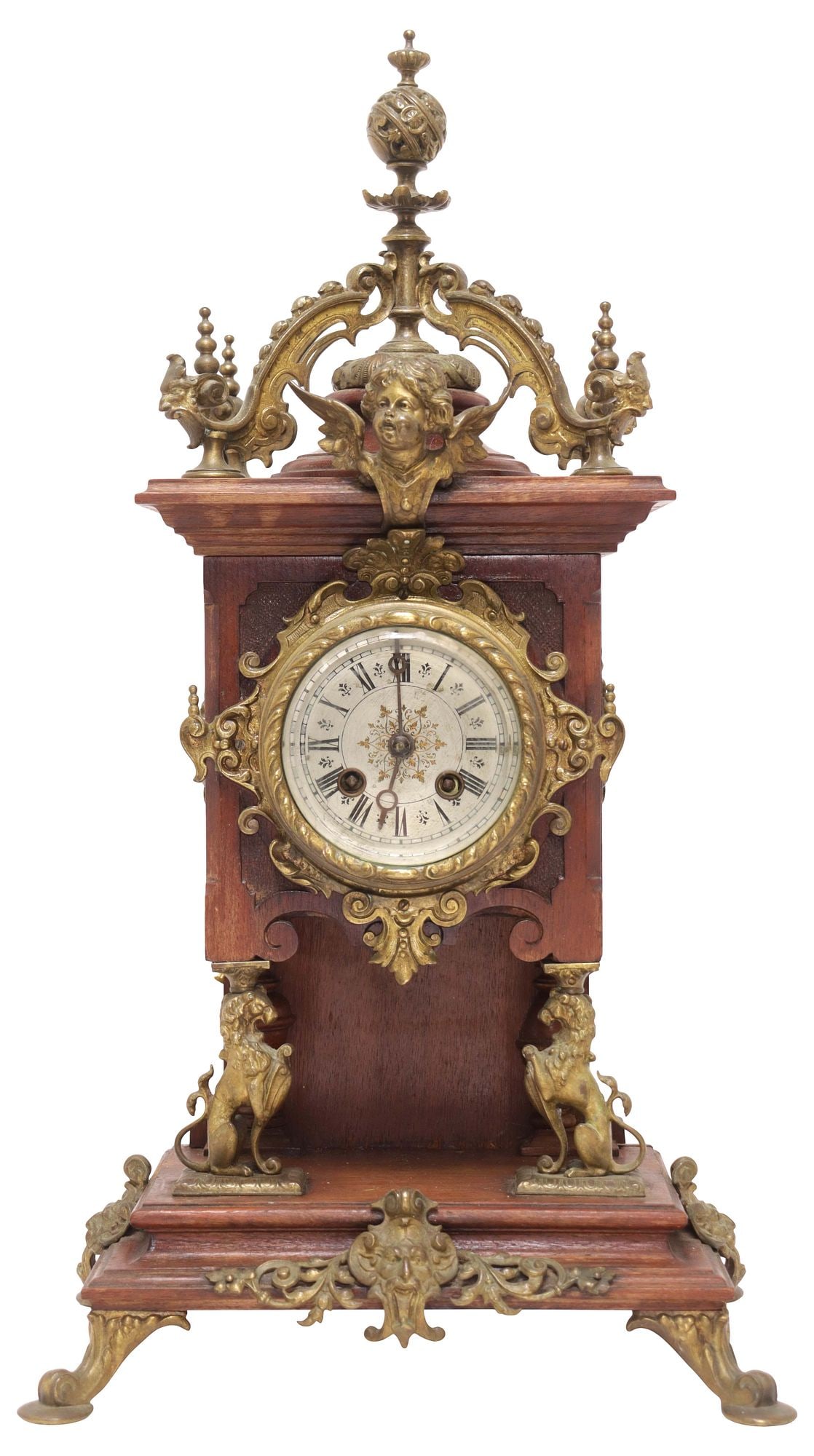 GERMAN LENZKIRCH GILT METAL-MOUNTED MAHOGANY MANTEL CLOCK (1 of 7)