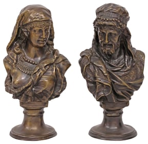 (2) AFTER JOHANNES BOESE (D.1917) ORIENTALIST BRONZE BUSTS, MAN & WOMAN