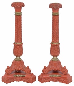 (2) ORNATE FRENCH NEOCLASSICAL STYLE COLD-PAINTED BRONZE CANDLESTICKS