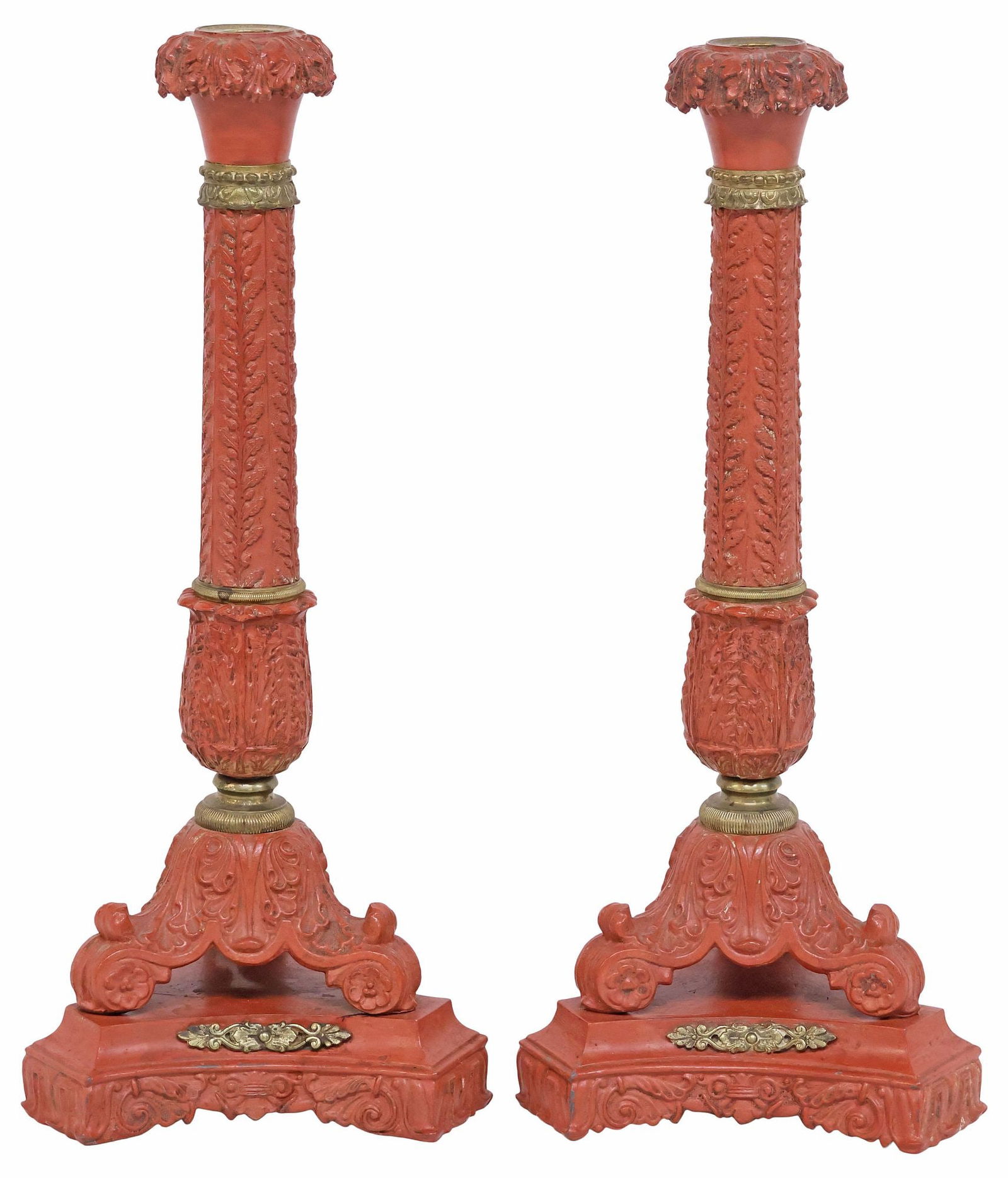 (2) ORNATE FRENCH NEOCLASSICAL STYLE COLD-PAINTED BRONZE CANDLESTICKS (1 of 5)