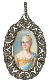 ESTATE HUNGARIAN .935 SILVER & ENAMEL PORTRAIT MINIATURE PENDANT