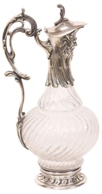 ARMAND FRENAIS ART NOUVEAU SILVERPLATE & CRYSTAL EWER