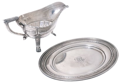 (2) AMERICAN GORHAM STERLING SILVER SAUCEBOAT & UNDERPLATE