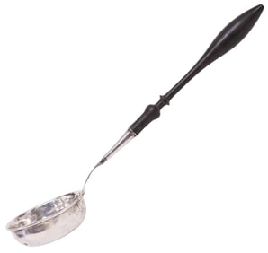 JOHANN JAKOB PETER (1788-1834) SWISS BIEDERMEIER SILVER & TURNED WOOD SOUP LADLE