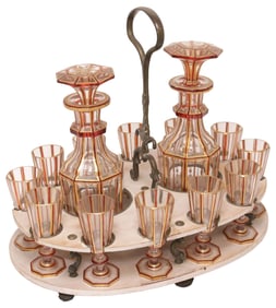 FRENCH BACCARAT STYLE PARCEL-GILT DECANTERS & CORDIALS DRINKS SERVICE