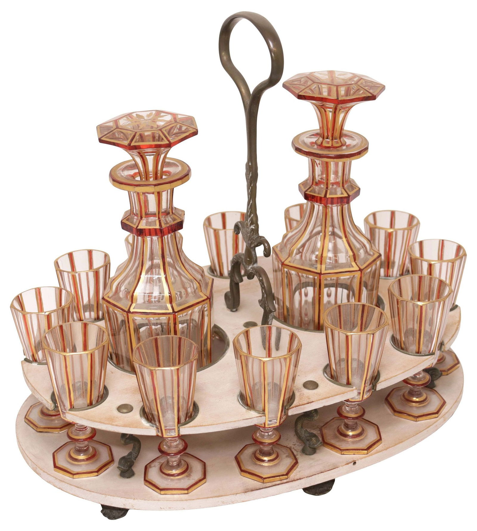 FRENCH BACCARAT STYLE PARCEL-GILT DECANTERS & CORDIALS DRINKS SERVICE (1 of 6)