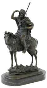 ORIENTALIST BRONZE SCULPTURE ON MARBLE BASE, HORSE & RIDER