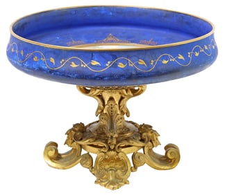 SEVRES STYLE PARCEL-GILT & HAND-PAINTED COBALT PORCELAIN CENTERPIECE