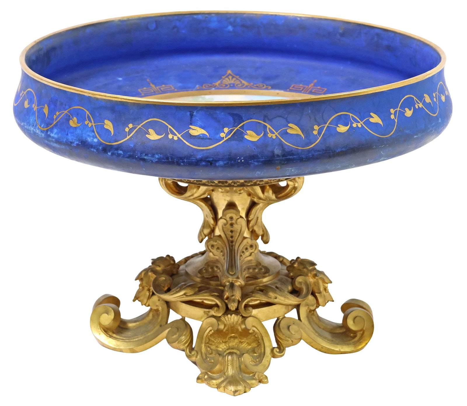 SEVRES STYLE PARCEL-GILT & HAND-PAINTED COBALT PORCELAIN CENTERPIECE (1 of 4)