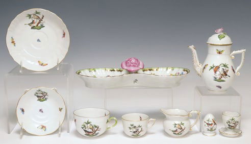 (9) HEREND 'ROTHSCHILD BIRD' & 'QUEEN VICTORIA' PORCELAIN TABLEWARE