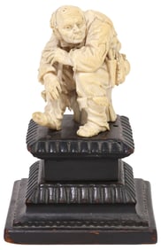 EUROPEAN FINELY-CARVED FIGURE OF A TRAVELER ON BASE, POSSIBLY DIEPPE