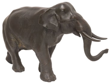 SIGNED RYUKI LARGE JAPANESE PATINATED BRONZE ELEPHANT SCULPTURE