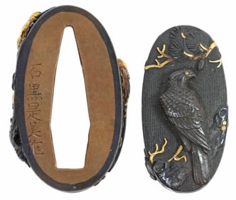 FUCHIGASHIRA ANTIQUE JAPANESE SWORD MOUNTINGS, GOLD DECORATION