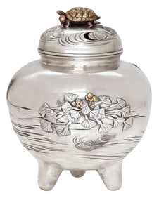 JAPANESE OTA HARUKAGE (1889-1945) SILVER & MIXED METAL INCENSE BURNER