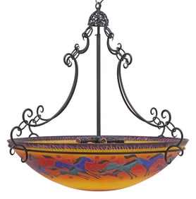 ULLA DARNI REVERSE-PAINTED GLASS & IRON 6-LT HORSES CHANDELIER, 42"DIAM