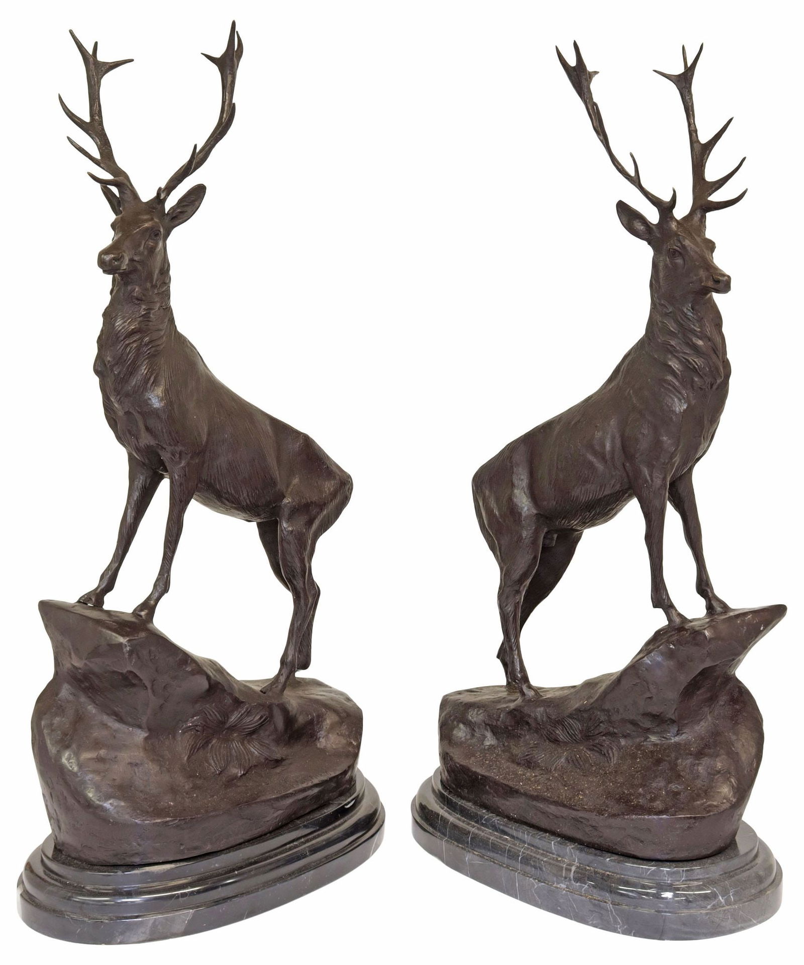 (2) AFTER JULES MOIGNIEZ LARGE PATINATED BRONZE STAGS (1 of 4)