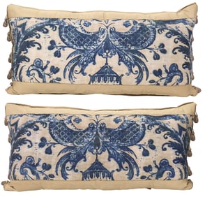 (2) DESIGNER SILK UPHOLSTERY DOWN-FILLED LUMBAR THROW PILLOWS