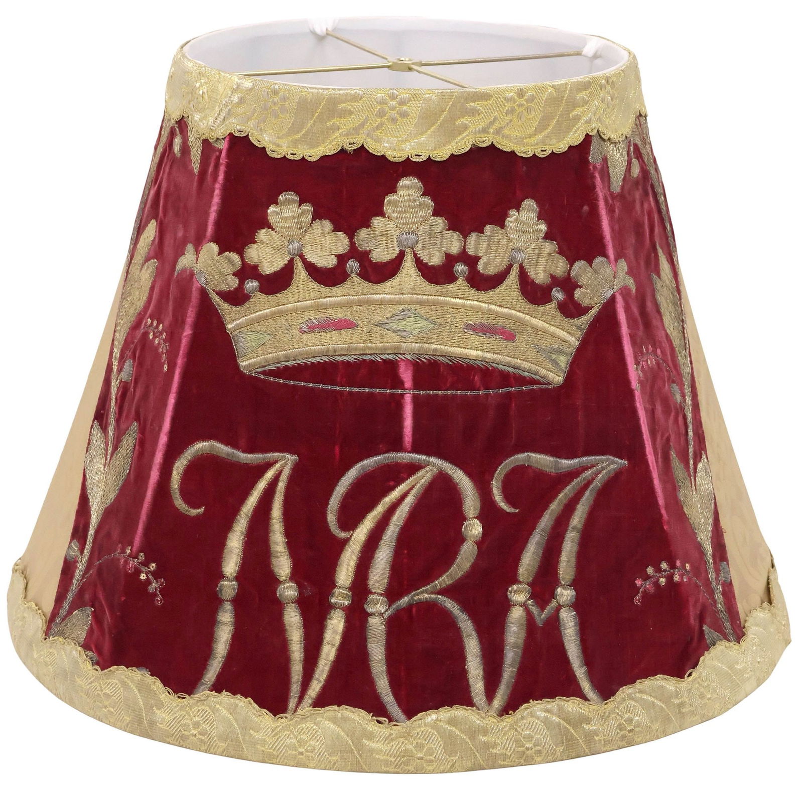 LARGE FINE SILK & VELVET LAMPSHADE WITH ANTIQUE LITURGICAL VESTMENT FRAGMENTS (1 of 3)