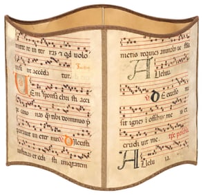 LARGE FINE PANELED LAMPSHADE WITH VELLUM ANTIPHONARY MANUSCRIPT PAGES