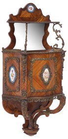 FRENCH LOUIS XV STYLE PORCELAIN-MOUNTED TULIPWOOD WALL CABINET