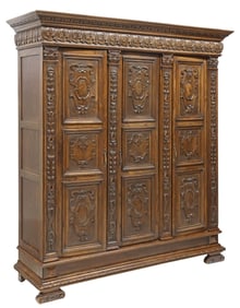 ITALIAN RENAISSANCE REVIVAL CARVED WALNUT & OAK ARMOIRE